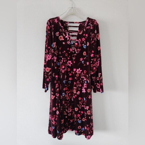 TORRID | Burgundy Floral Velvet Ladder Neck Dress a-line sz 2X - Picture 3 of 5